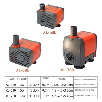 Подводна помпа за аквариум, супер-тиха, компактна циркулационна и фонтанна помпа, 3W/5W, пластмаса, 0,5 кг