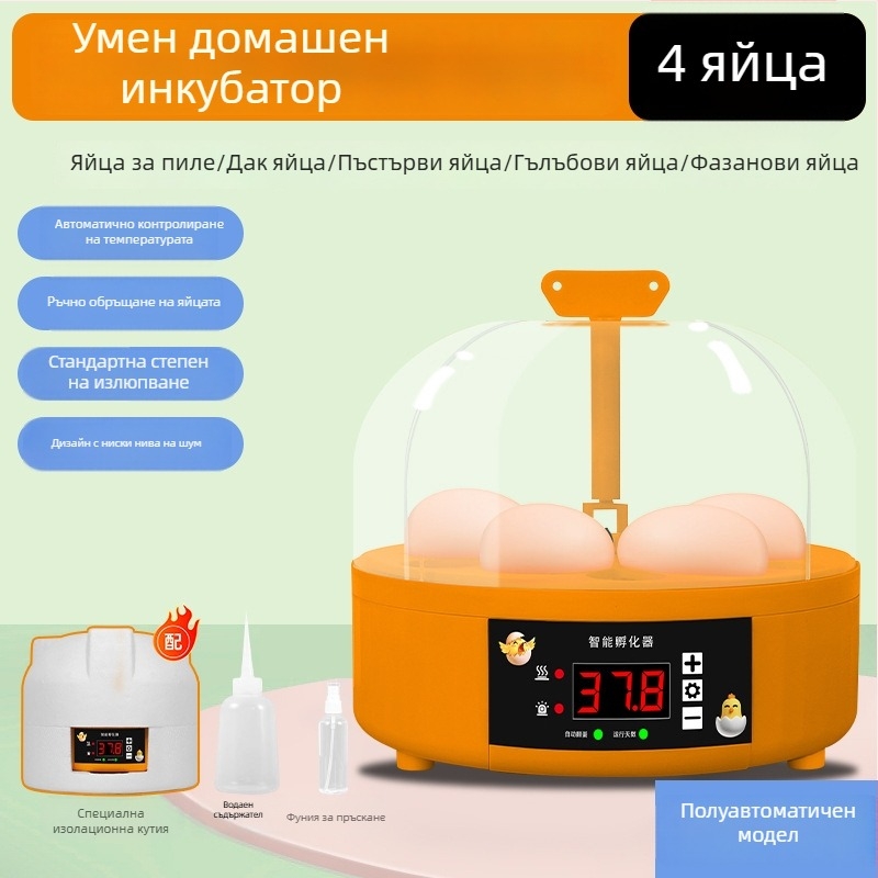 Инкубатор за яйца за домашна употреба с автоматично обръщане на яйцата, капацитет 6 яйца, за люпене на пилета и пъдпъдъци