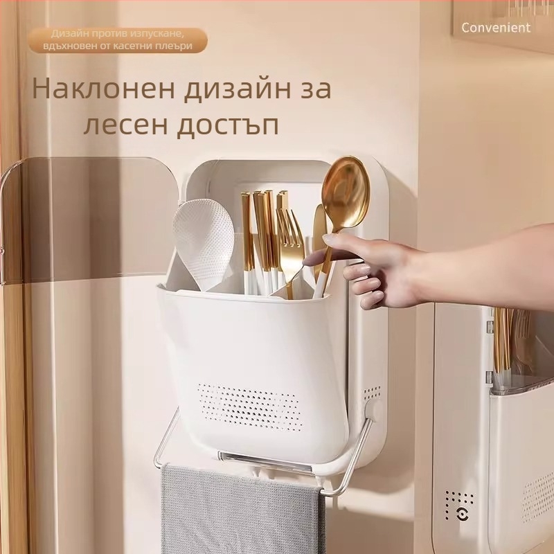 Държач за клечки на стена | кухненски държач с отцеждане на лъжички, серия Chopstick Tube, PP материал, възможност за печат на лого