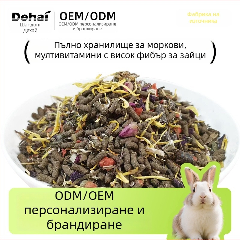 Суха храна за зайци - високо съдържание на фибри за възрастни и млади зайци, 200 g, произход Zaozhuang, Shandong