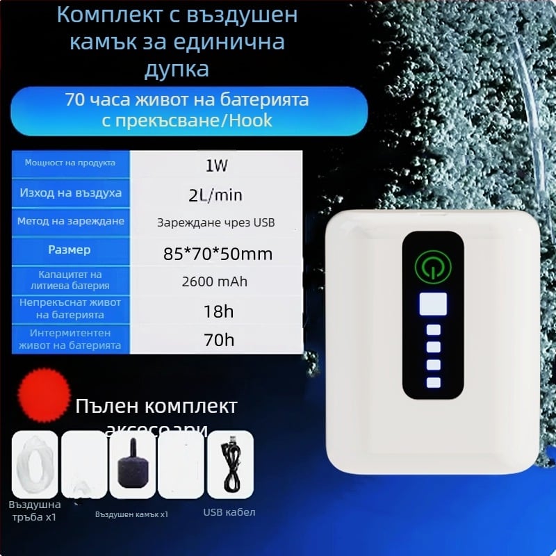 Компактна USB кислородна помпа за аквариум – презареждаща литиева батерия, преносима, с двойно предназначение за риболов и открито