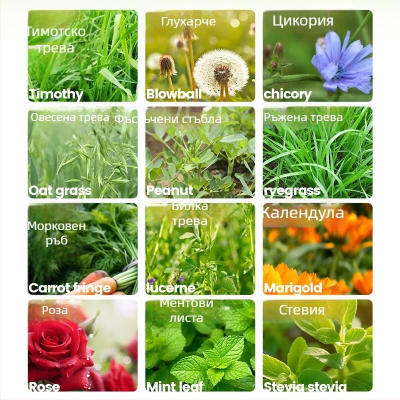 Yee зайче сено — 12 вида: тимотийска трева, люцерна, овес, мента, цикорий; суха храна за домашни любимци, 500 g, 1 пакет