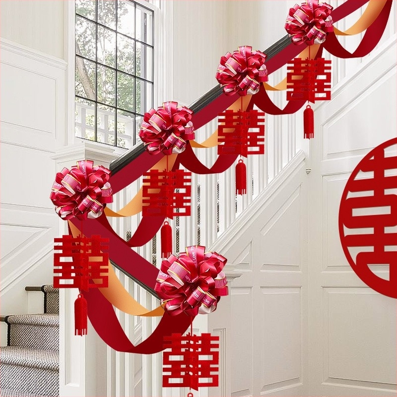 Комплект украса за парапет на стълби за сватба от нетъкан текстил с лента и цветя, за оформление на сватбено пространство, марка Orange Nuoyi Bai