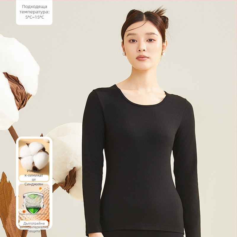 Дамски термокомплект от 95% памук, антибактериален, кръгло деколте, пуловер горна част