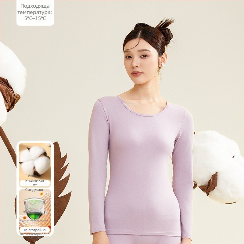 Дамски термокомплект от 95% памук, антибактериален, кръгло деколте, пуловер горна част