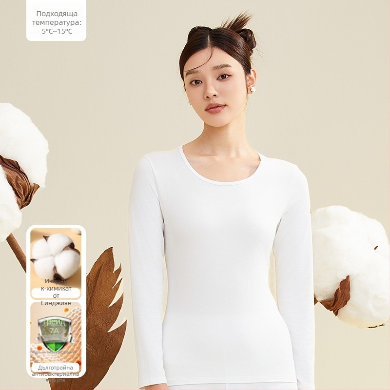 Дамски термокомплект от 95% памук, антибактериален, кръгло деколте, пуловер горна част