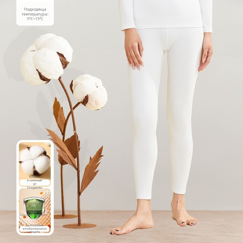 Дамски термокомплект от 95% памук, антибактериален, кръгло деколте, пуловер горна част