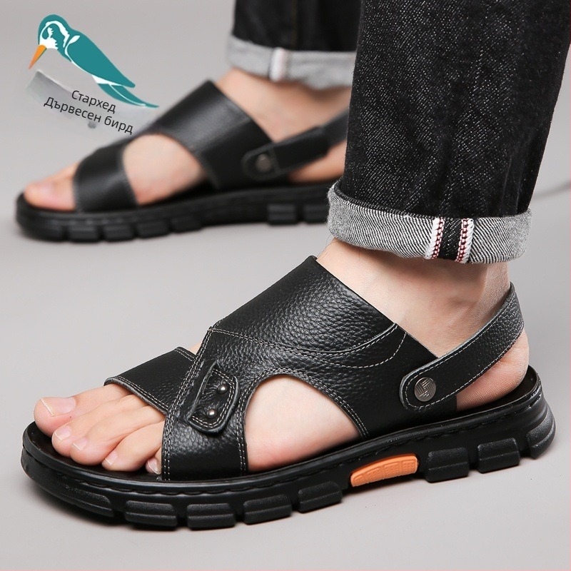 Сандали с връх от телешка кожа, кожена подплата, подметка PVC, дизайн с открити пръсти