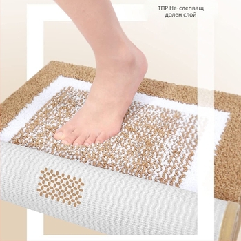 Входен килим за банята, микрофибър, квадратна форма, височина на влакното 15 мм, машинно пране