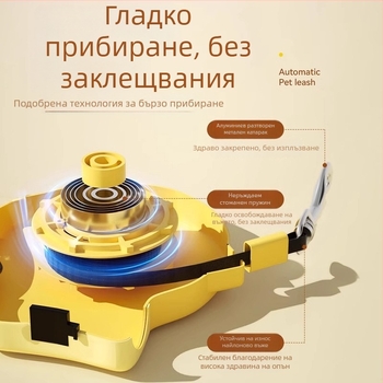 Ретрактируема кучешка каишка за средни и малки кучета – ABS, усукана лента и сплав; Автоматично прибиране; Категория: дърпателна лента