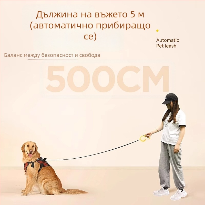 Ретрактируема кучешка каишка за средни и малки кучета – ABS, усукана лента и сплав; Автоматично прибиране; Категория: дърпателна лента