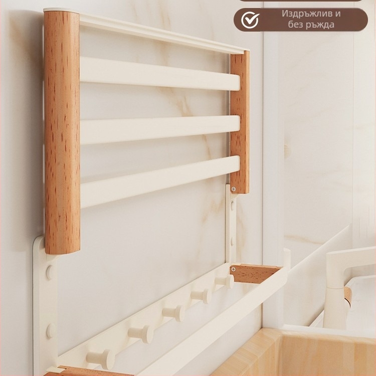 Стенен рафт за баня с две нива и държач за кърпи, алуминиева сплав, без пробиване, за съхранение и организация