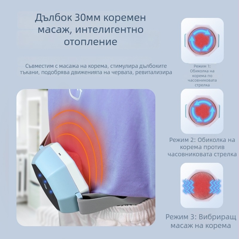 Детски автоматичен масажор за корем – уред за коремно месене с горещ компрес, месене и имитация на ръчна масажна техника, модел MS-033