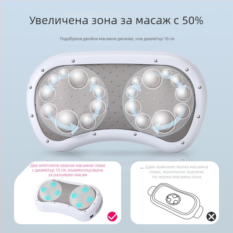 F5 Домашен масажор за корем с двойни дискове, масажни техники: топъл компрес и месене, захранване от мрежата, управление с бутон, интелигентен таймер