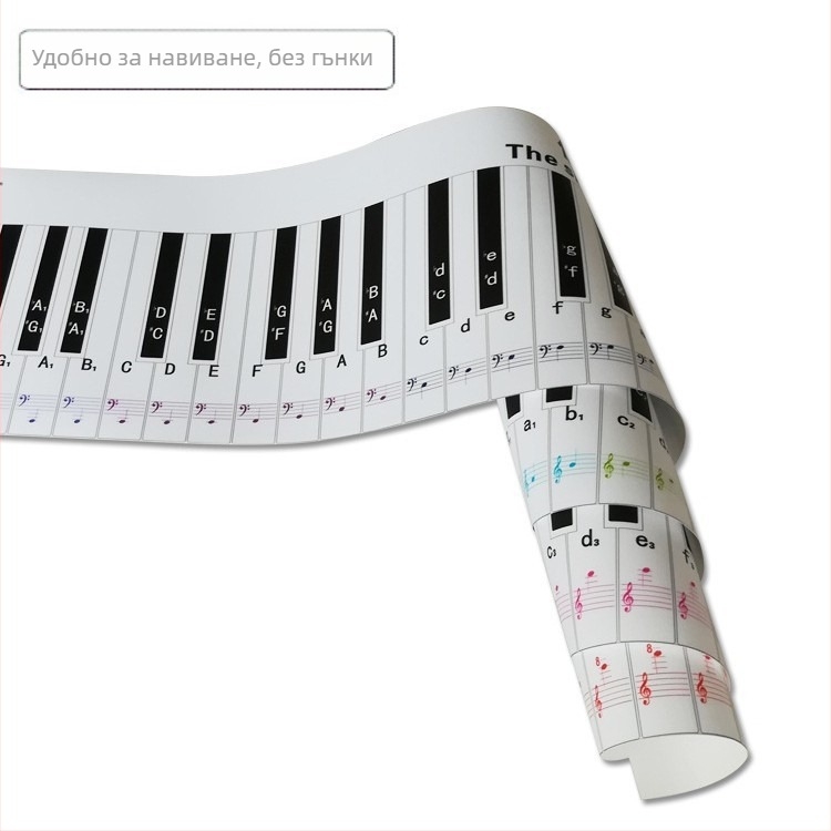 Fingering Sticker за пиано с 88 клавиша — 1:1 симулация на пръстите, нотна разметка, PVC материал