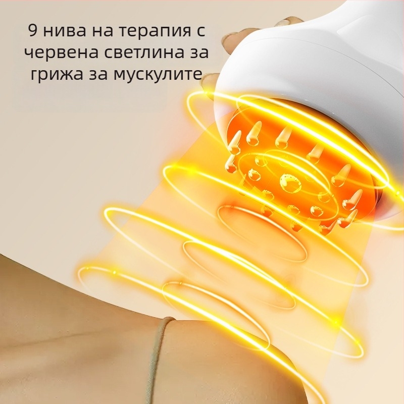 Преносим електрически масажор за меридиани: мини нагряващ вибриращ масажор с къпинг за цялото тяло, модел PK690, презареждаем, батерия 1200 mAh, температура 38–48°C, ABS корпус, механично управление