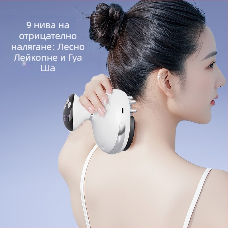 Три в едно домашно масажно устройство с вакуумни чашки, гуаша и терапия на меридианите с микроелектричен ток, модел SL-M01 — USB захранване, 4 скорости, 38–48°C, 1200 mAh батерия