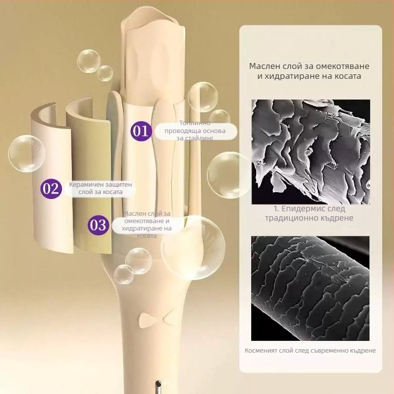 Автоматична маша за коса с турмалинов керамичен нагревател, кабелно захранване, регулиране на температурата: едно ниво, 34 W, 220 V