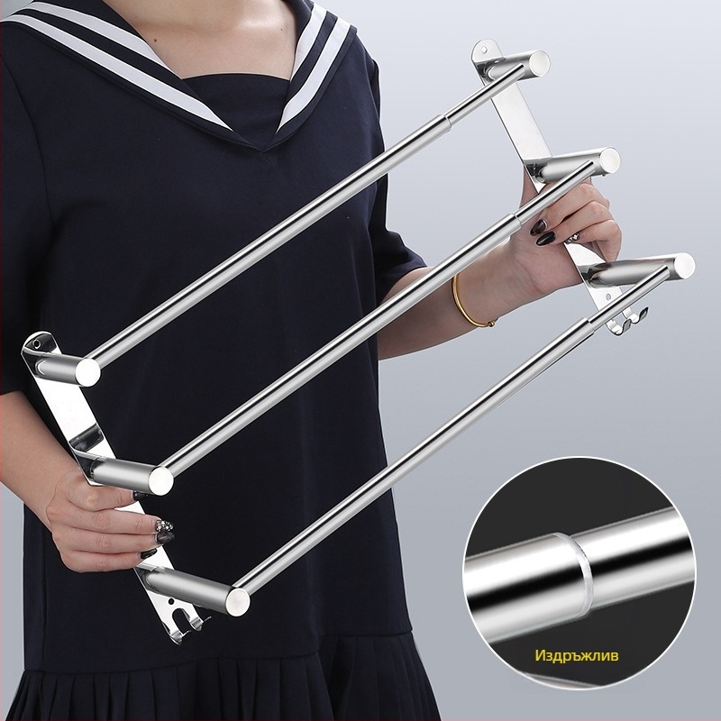 Закачалка за кърпи от неръждаема стомана, стенна, разтягаща се, с три слоя, фино полирана, товароподемност 25 кг