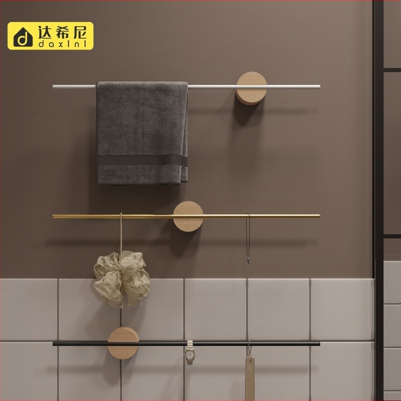 Държач за кърпи от бук, без пробиване, единичен прът, солидно дърво, товароподемност до 5 кг