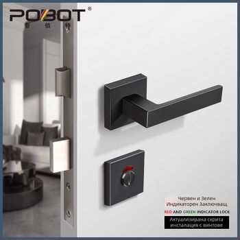 Индикаторно заключване за вътрешна врата, модел PBT-55, квадратен индикатор, цинкова сплав, тип: дръжково заключване, подходящо за дървени и метални врати