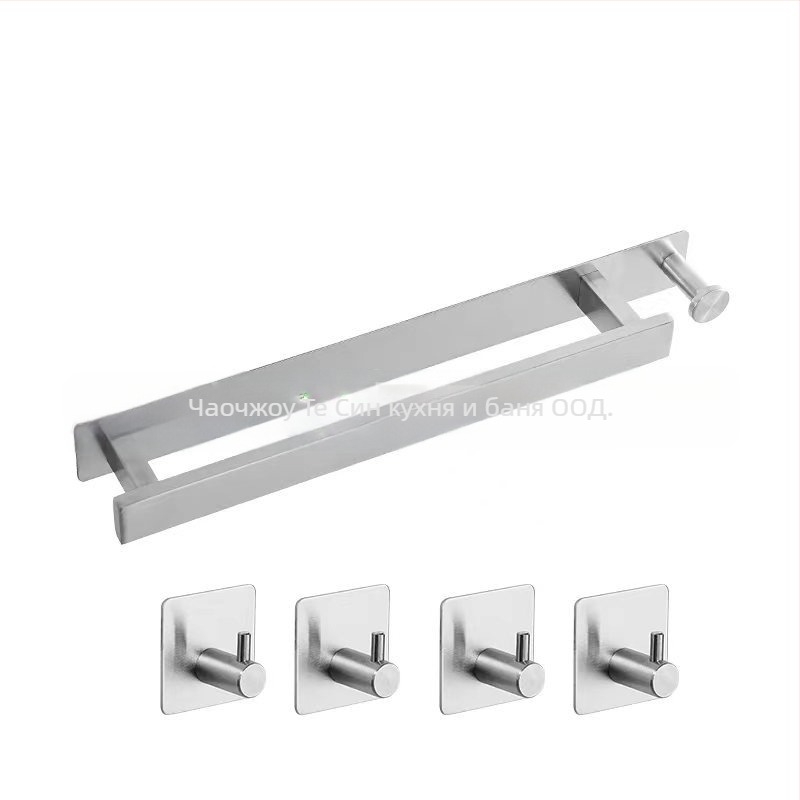 Държач за кърпи от неръждаема стомана, стенен монтаж без пробиване, единична пръчка за баня