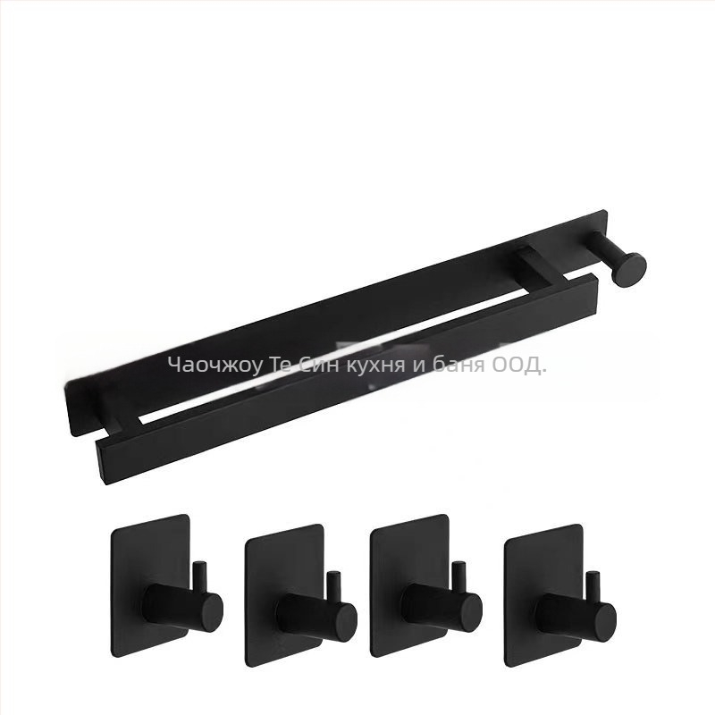 Държач за кърпи от неръждаема стомана, стенен монтаж без пробиване, единична пръчка за баня