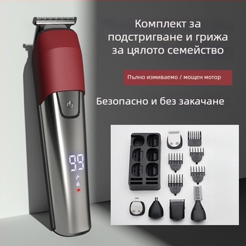 6-в-1 електрически подстригвач за коса – вградена батерия 500–800 мАч, време на работа 1–3 ч, водоустойчив, ножове от неръждаема стомана, мотор с четки