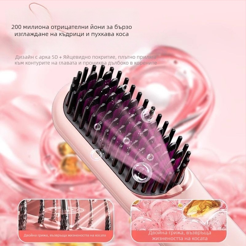 Безжичен двоен уред за изправяне и къдрене на коса с отрицателни йони, антиизгаряне, презареждащ, 4-степенно регулиране на температурата