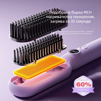 Гребен за изправяне на коса с турмалиново-керамичен нагревател, цифров дисплей, 5-степенно регулиране на температурата, 40W, 220V