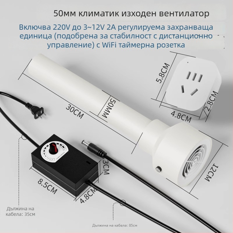 Вентилатор за изпускане и обмен на въздуха за спалнята, 12V, 1000W, 50 Hz, хоризонтална инсталация, интелигентно управление
