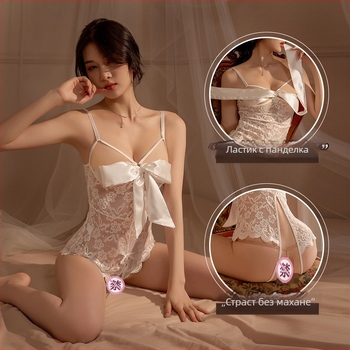 Дантелено боди бельо с мрежест дизайн и прозрачен ефект, с отворено дъно, полиестерна материя, женски модел