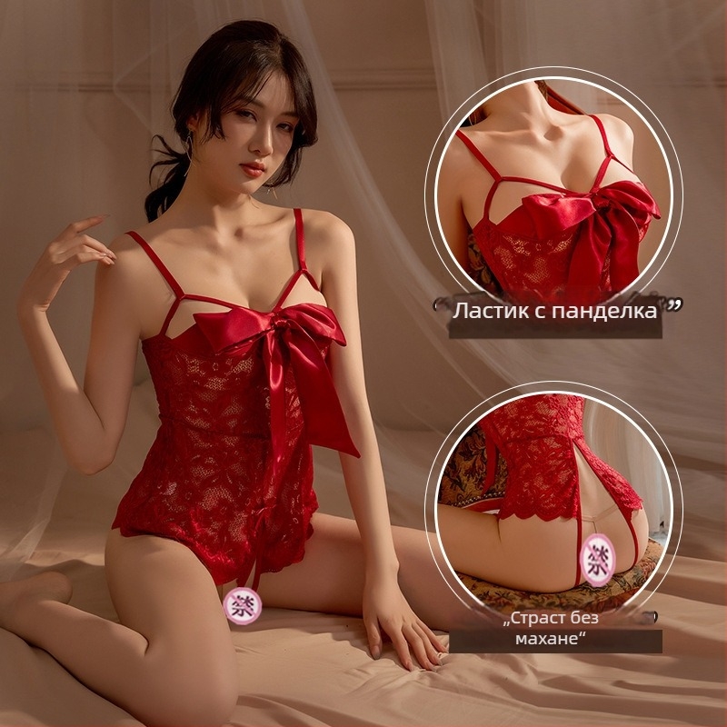 Дантелено боди бельо с мрежест дизайн и прозрачен ефект, с отворено дъно, полиестерна материя, женски модел