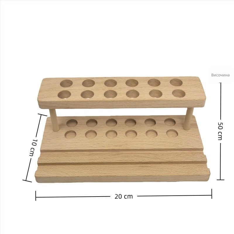 Настолен дървен държач за писалки от бук с множество дупки, правоъгълна форма, модел 12-565, персонализируемо лого
