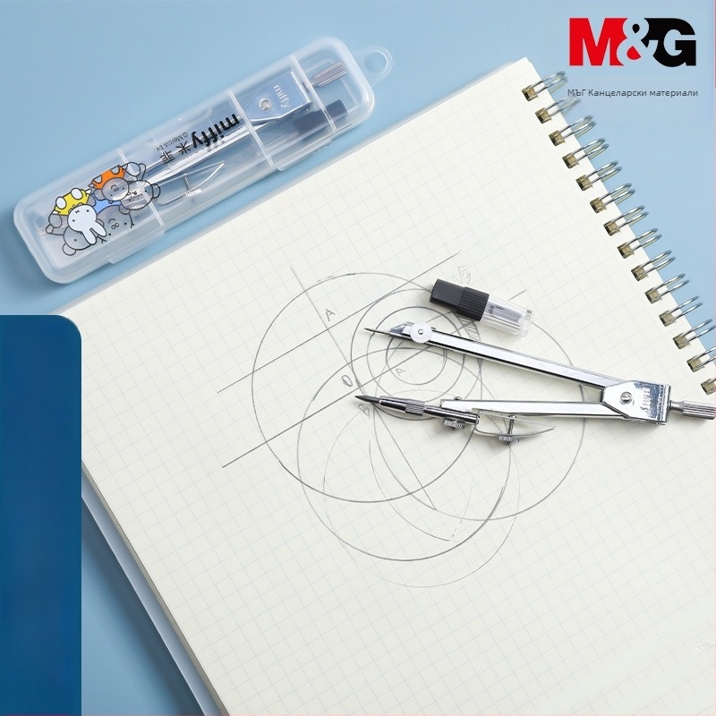 Метален комплект циркул и линийка от M&G Morning Light – многофункционален, за ученици, модел Fcs90803, спецификация 1/24/288