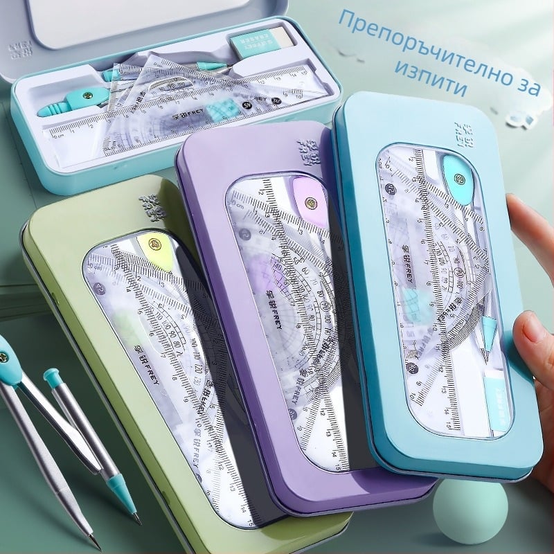 Компас и комплект линейки — многофункционални инструменти за чертане, модел Good learning, пластмасов материал