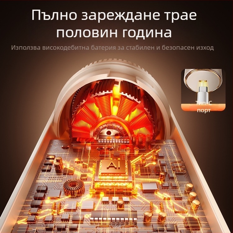 Електрически бръснач за мъже с безчетков мотор, плаваща глава с три пръстена и 18 лезвия, USB‑C бързо зареждане, вградена батерия 500–800 mAh, работа над 60 минути