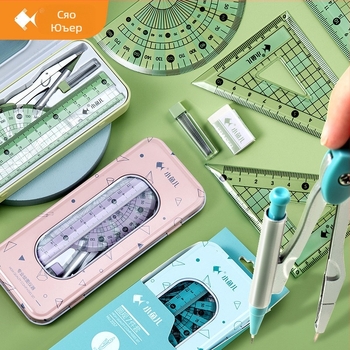 Little Fish 2220 Комплект линейка и компас от цинкова сплав с триъгълник за чертане