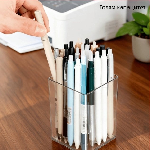 PP пластмасов кубичен държач за писалки, прозрачен дизайн, възможност за печат на лого и персонализация