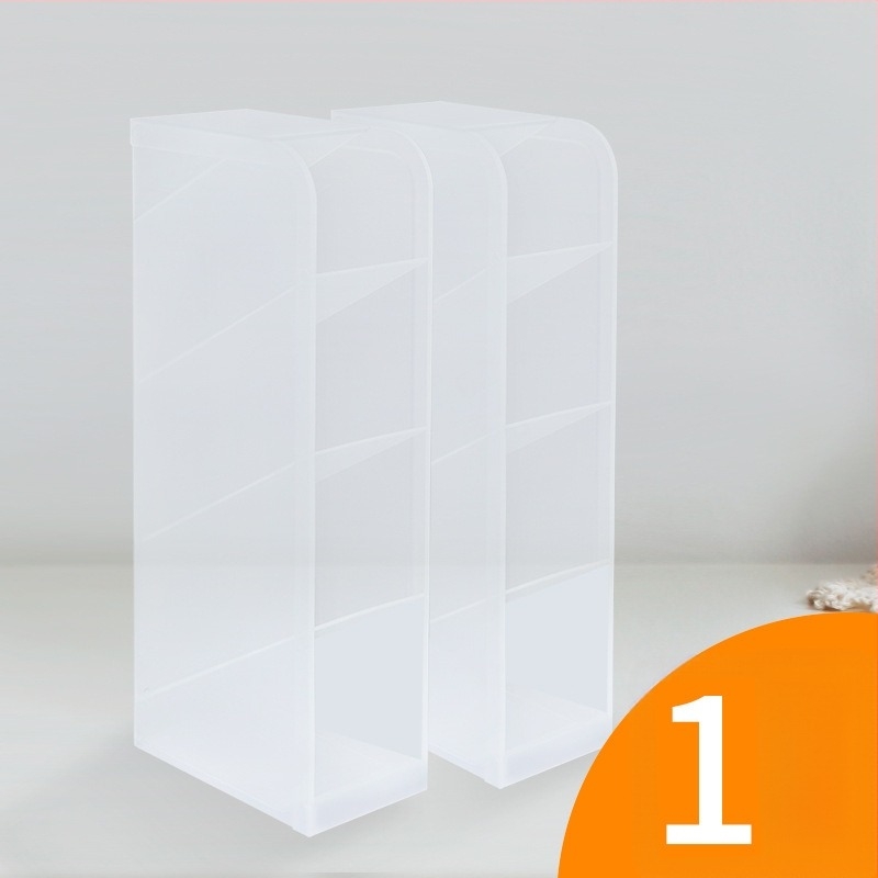 Keji K-511 пластмасова настолна поставка за моливи, квадратна форма, прозрачен многофункционален органайзер за канцеларски материали с наклонено вмъкване