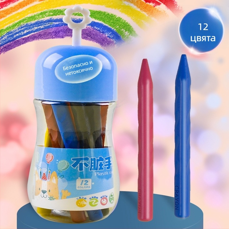 Пластмасови восъчни моливи за рисуване — Qianhui ddlb, Non-dirty Hand серия, цилиндрично опаковани, изпиращи се