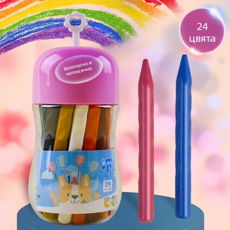 Пластмасови восъчни моливи за рисуване — Qianhui ddlb, Non-dirty Hand серия, цилиндрично опаковани, изпиращи се
