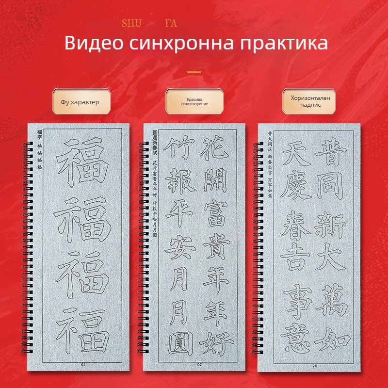 Practice Every Day Комплект за калиграфия с водно писане върху плат, видео инструкции, нетъкан текстил, комплект четки, копиране на пролетни двойки и благословени символи