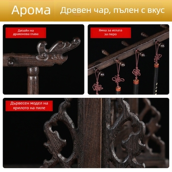 Държач за пера и четки от дърво с драконова глава, 12/14/16‑пинов, калиграфски комплект „Четири съкровища на учението“, персонализируем