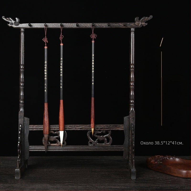 Държач за пера и четки от дърво с драконова глава, 12/14/16‑пинов, калиграфски комплект „Четири съкровища на учението“, персонализируем