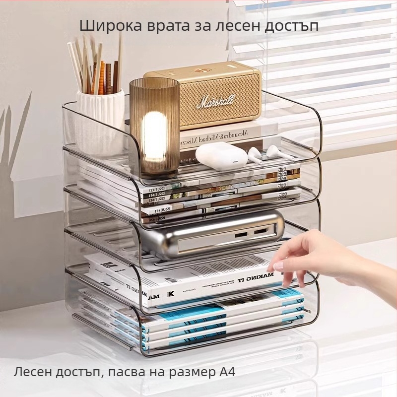 Държач за файлове за бюро от PET, прозрачен многоетажен стелаж за документи