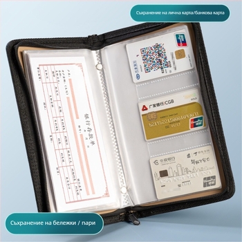 Притежател за банкови книжки – PU материал, заключване с парола и цип, печат на лого по заявка