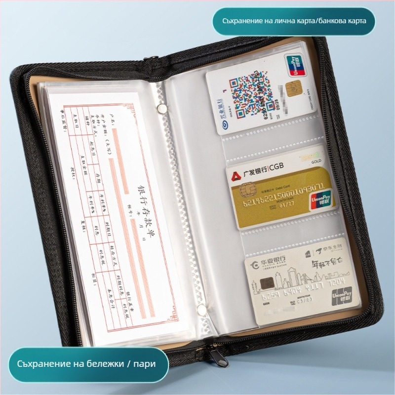 Притежател за банкови книжки – PU материал, заключване с парола и цип, печат на лого по заявка