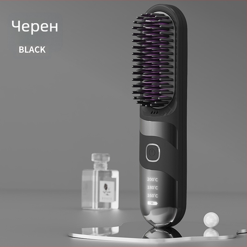 Безжичен гребен за изправяне и къдрене на коса с турмалиново-керамичен нагревател, двойно използване, 3 температури, 30W, LCD дисплей