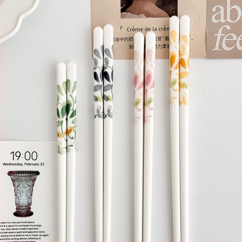 Керамични пръчки за хранене за едно лице, японски стил, флорална шарка, ръчна изработка, възможност за персонализиране